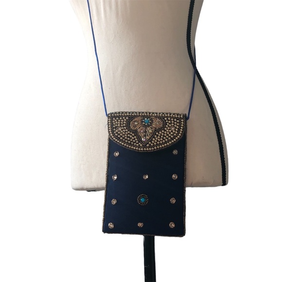 idealway Bohemian Beaded Crossbody Phone Bag for Women Girls blue and gold - Picture 3 of 10